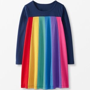Hanna Andersson Sz 12/150CM Rainbow Striped Swing Dress Long Sleeve 100% Cotton